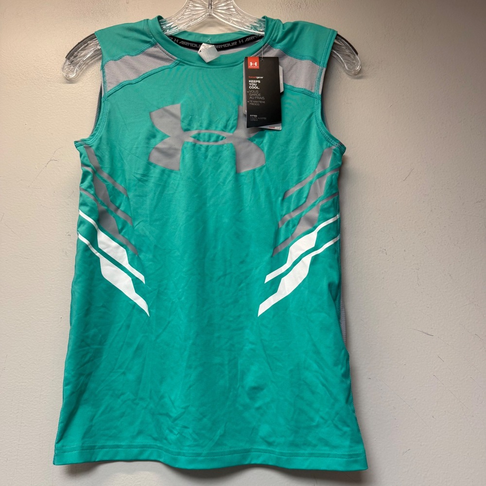 Under Armour HeatGear Sleeveless‎ Shirt Youth Large Teal NEW Mesh Back 12983